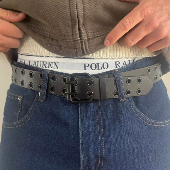 Y2K Black Studded Belt Black Hole Studs Adjustable Fits 26-34 Unisex Style - Picture 1 of 9